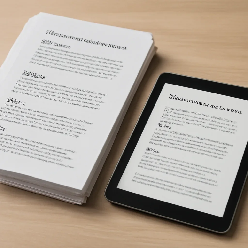 Stack of printed briefings and a tablet displaying archival notes for how country pages should handle ukraine, palestine, sudan, and syria