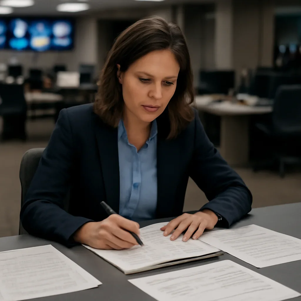 Reporter reviewing source material and timeline notes related to how national courts prosecute war crimes under universal jurisdiction