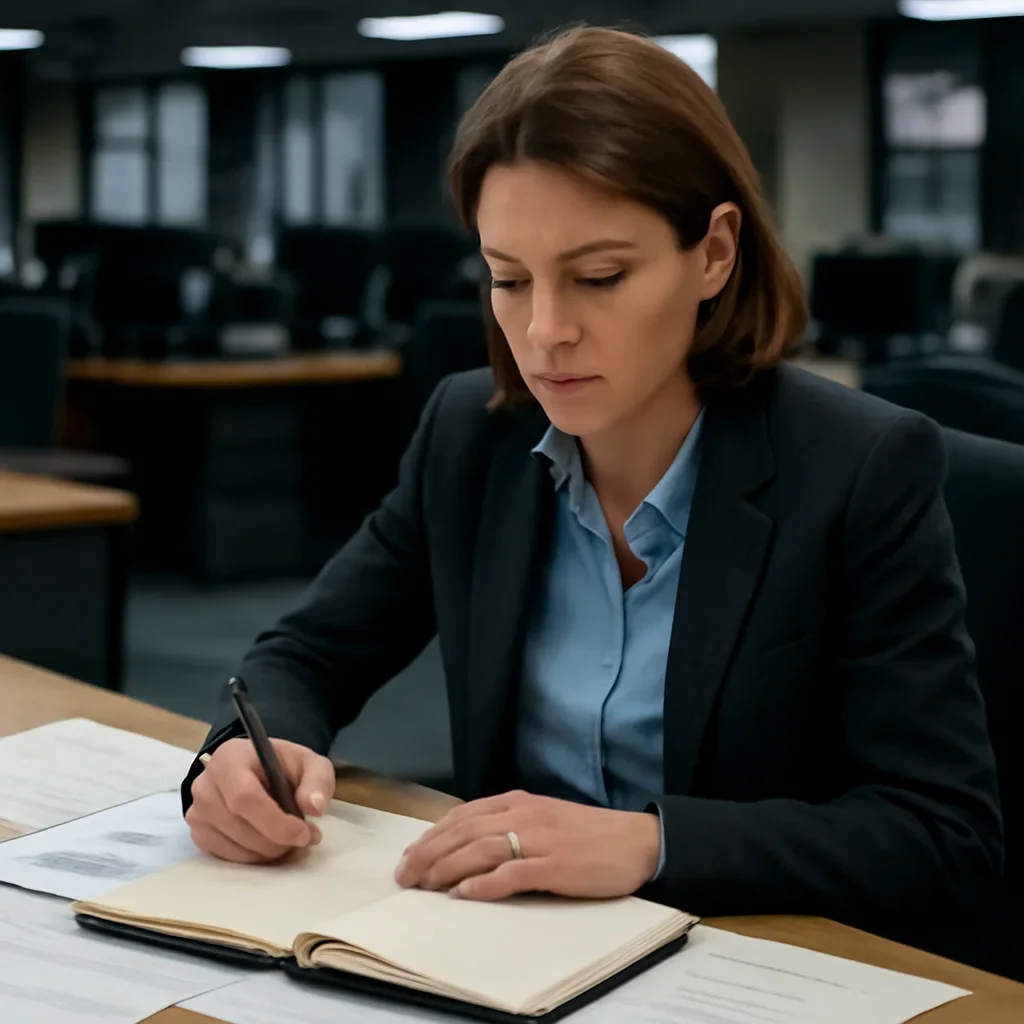 Reporter reviewing source material and timeline notes related to how to build a country dossier for ukraine, sudan, or myanmar