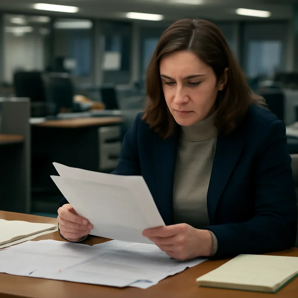 Reporter reviewing source material and timeline notes related to news analysis, explainers, and accountability commentary