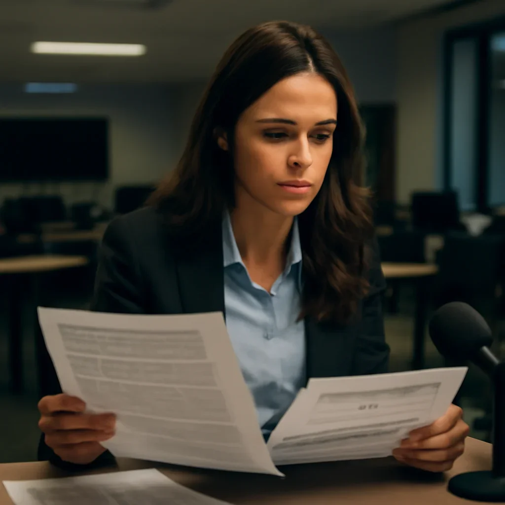 Reporter reviewing source material and timeline notes related to the difference between war crimes, genocide, and crimes against humanity