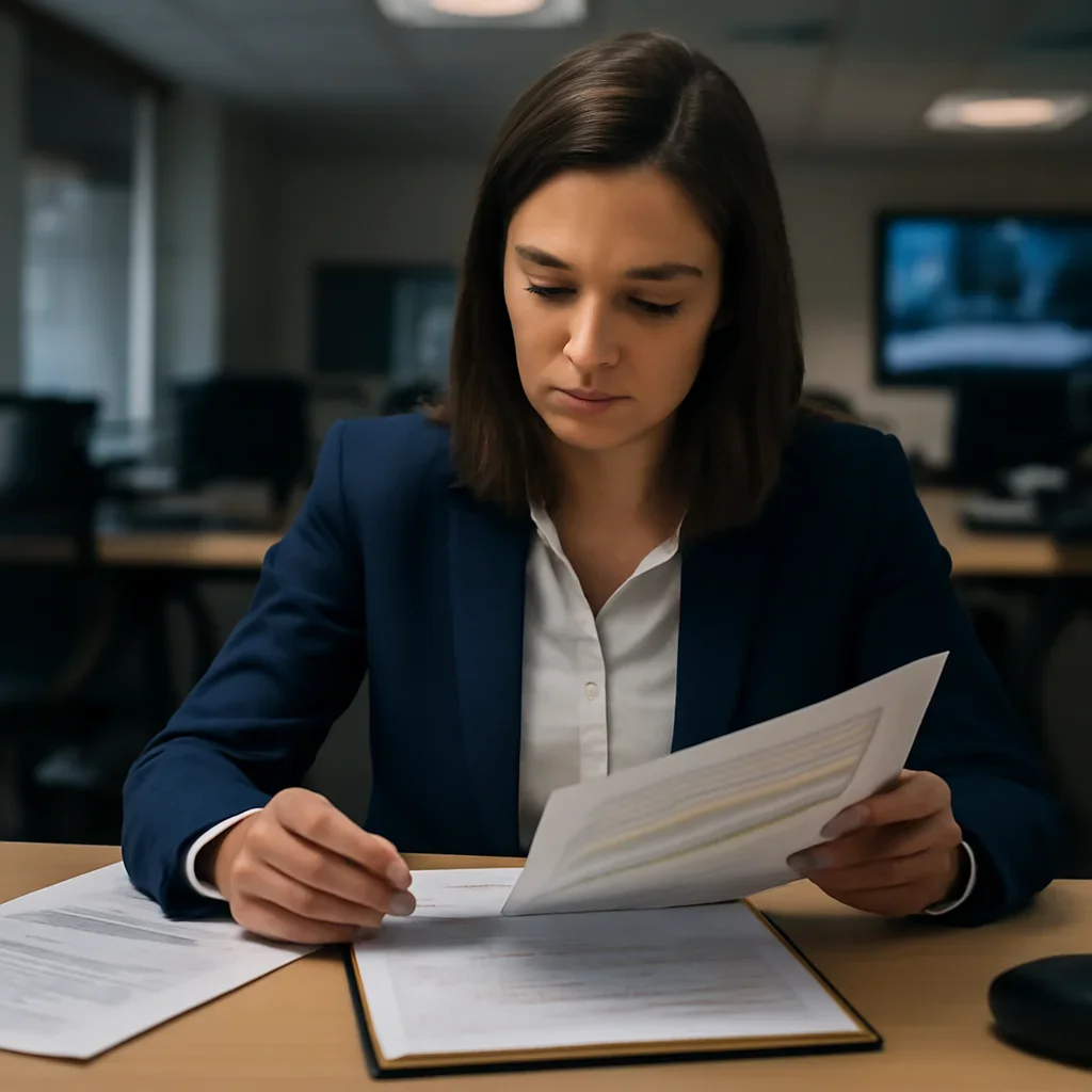 Reporter reviewing source material and timeline notes related to what complementarity means at the icc