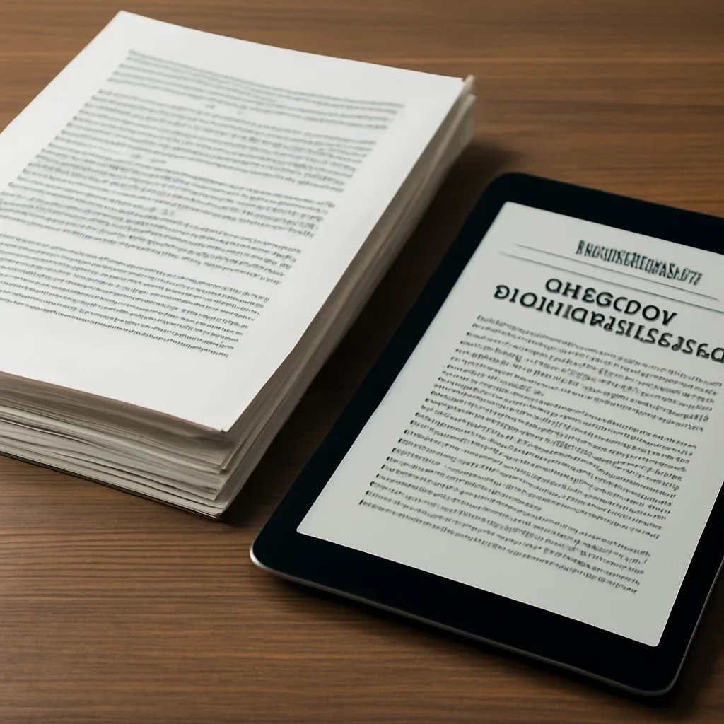 Stack of printed briefings and a tablet displaying archival notes for command responsibility