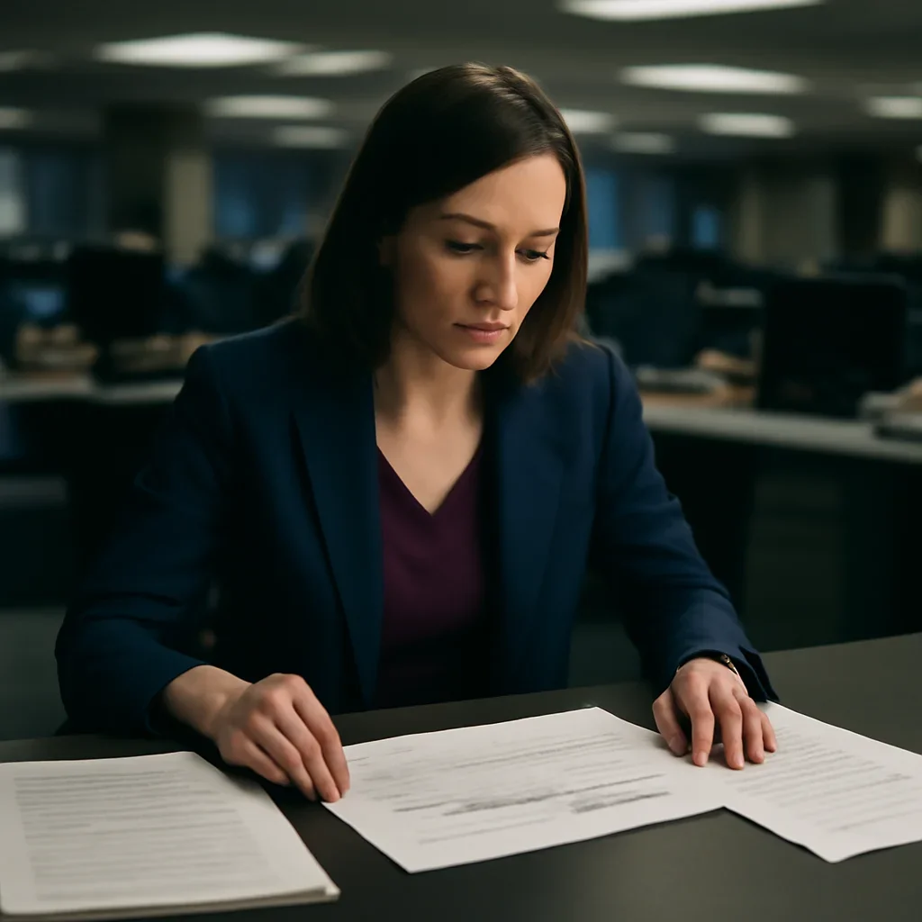 Reporter reviewing source material and timeline notes related to command responsibility