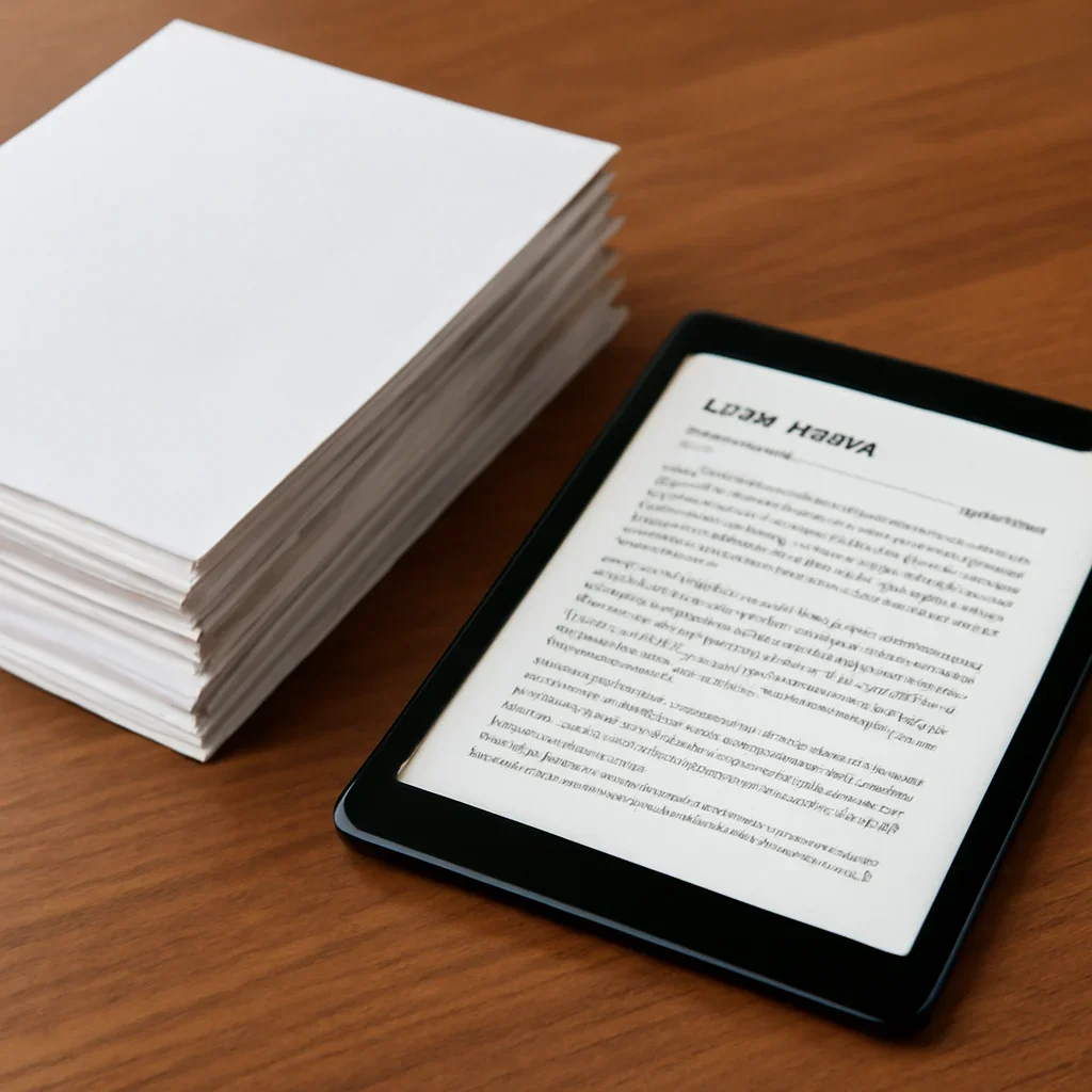 Stack of printed briefings and a tablet displaying archival notes for icc vs icj