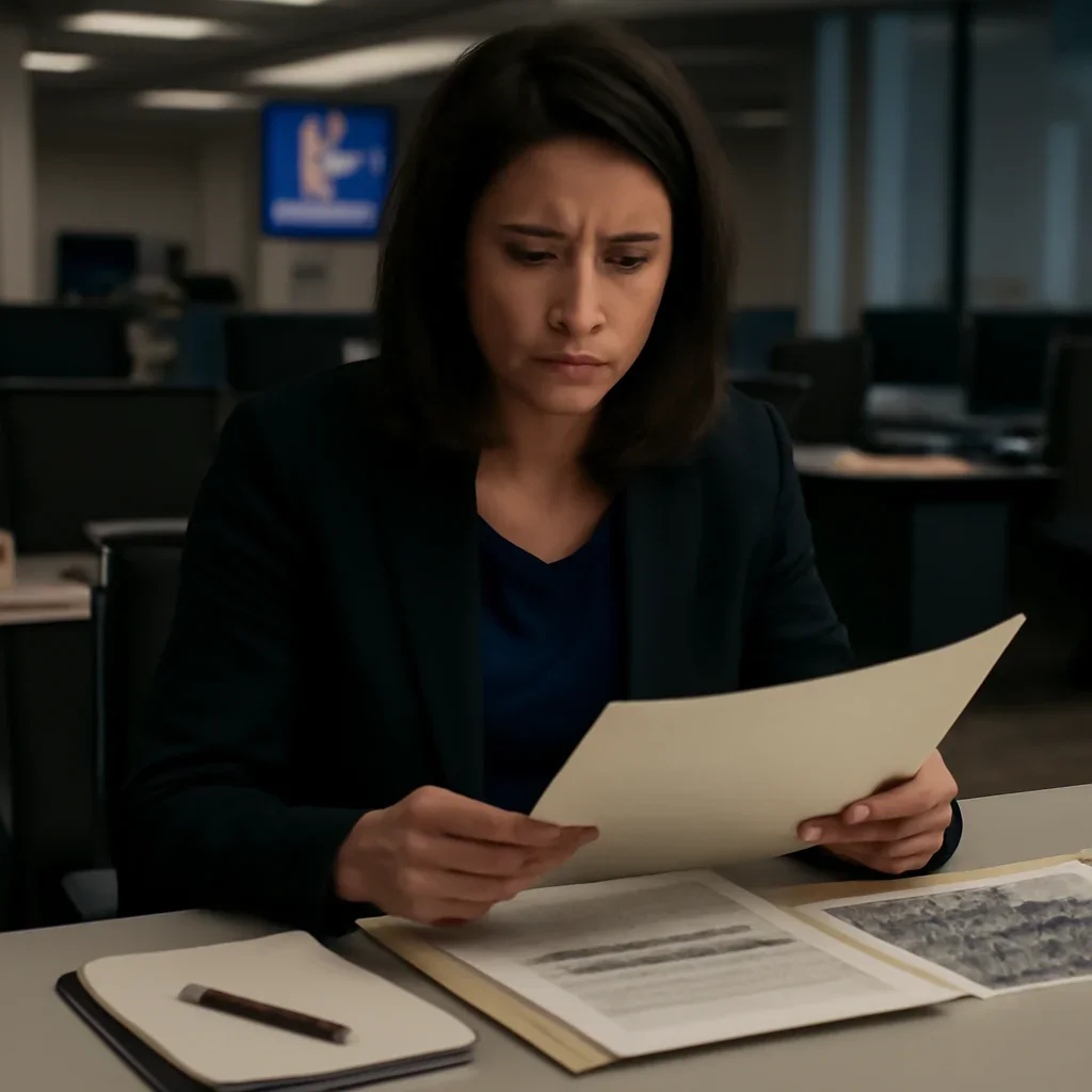 Reporter reviewing source material and timeline notes related to afghanistan war crimes
