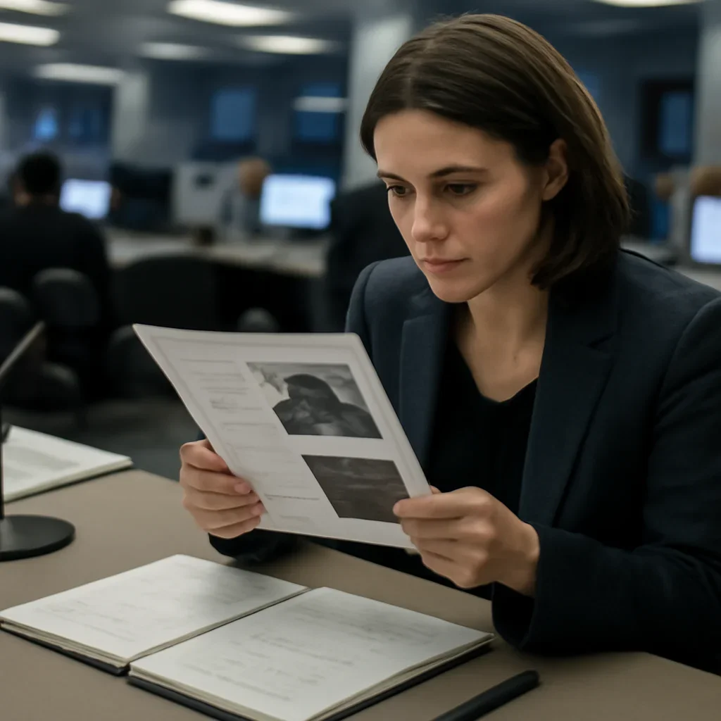 Reporter reviewing source material and timeline notes related to iraq war crimes