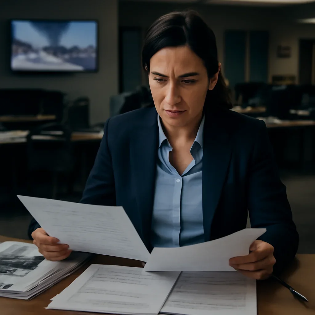 Reporter reviewing source material and timeline notes related to sudan war crimes