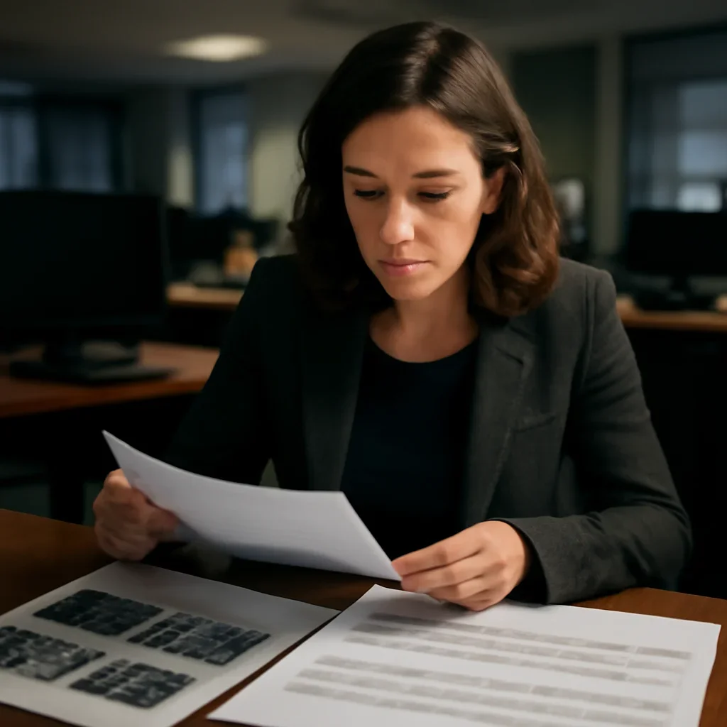Reporter reviewing source material and timeline notes related to syria war crimes