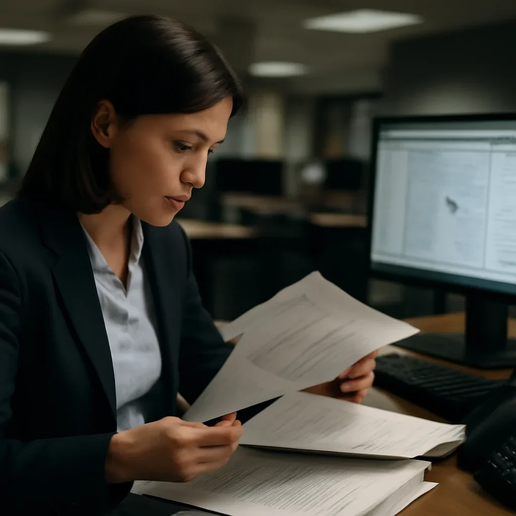 Reporter reviewing source material and timeline notes related to arrest warrant tracker