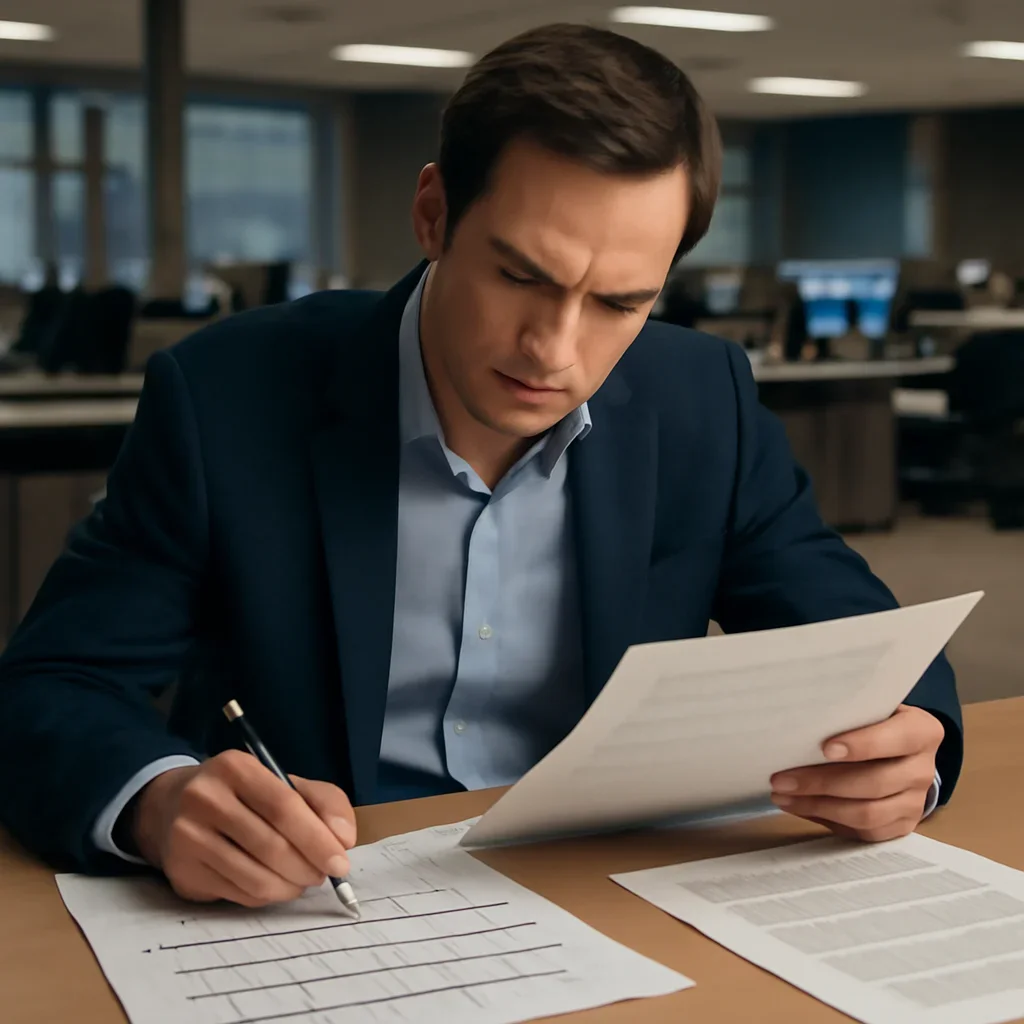 Reporter reviewing source material and timeline notes related to hors de combat
