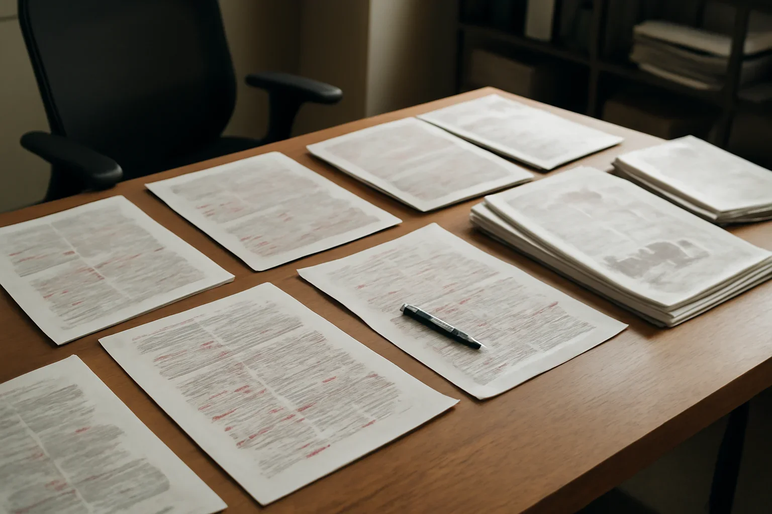 Editorial workspace with annotated documents and newspapers prepared for ohchr integration