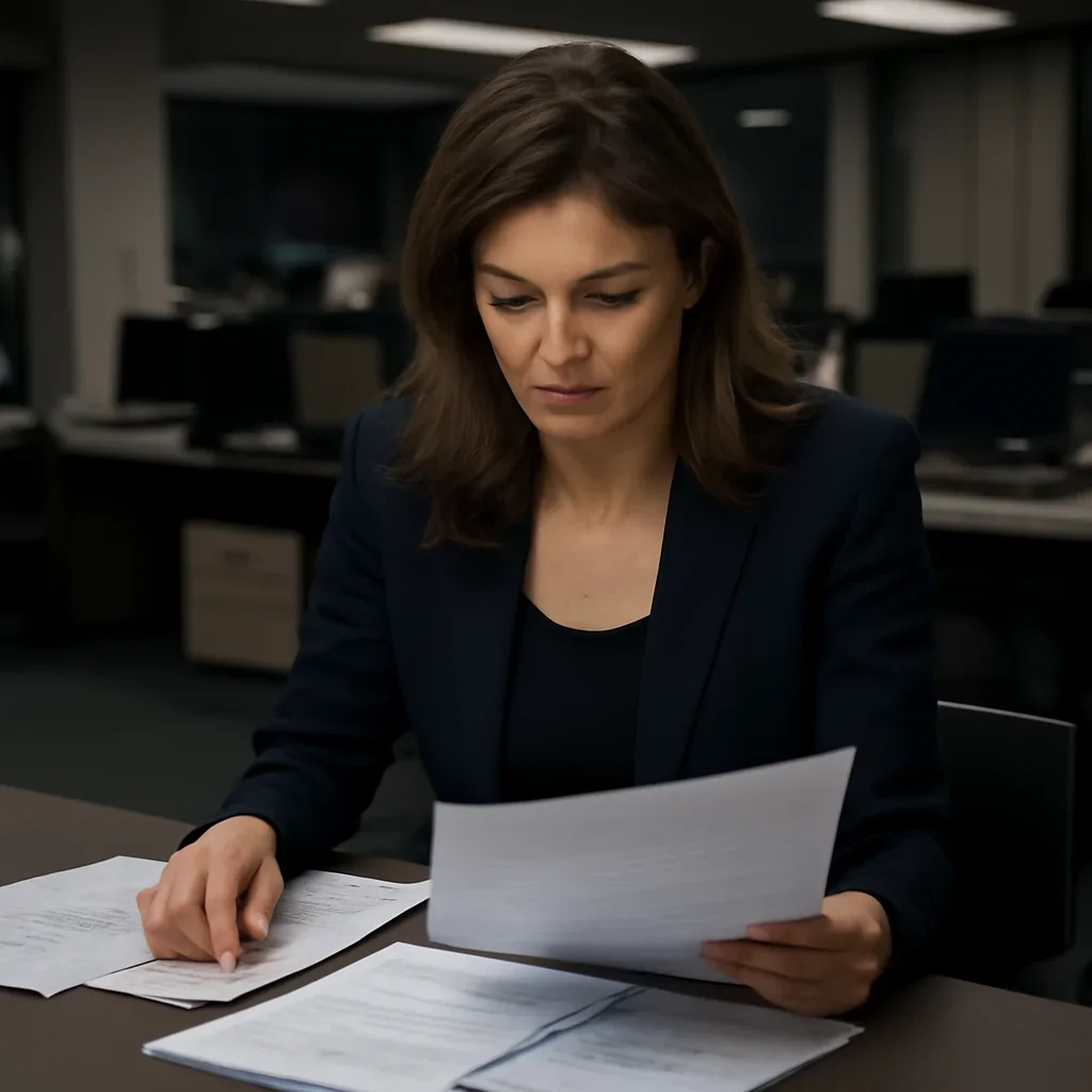 Reporter reviewing source material and timeline notes related to un security council integration