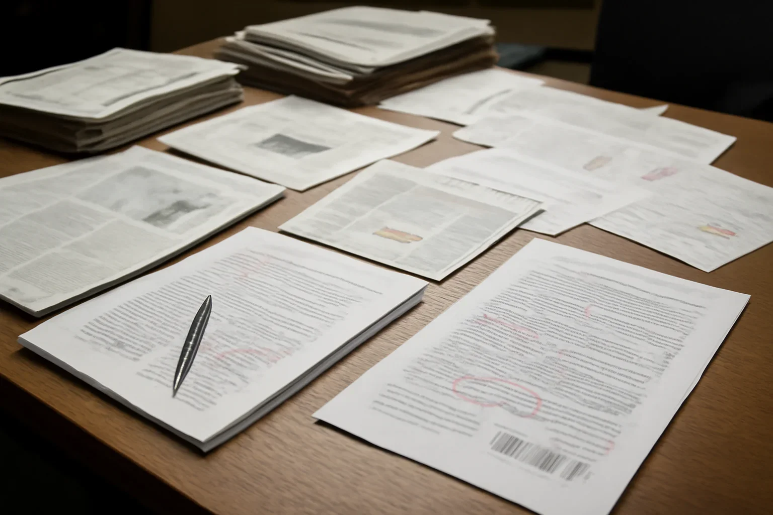 Editorial workspace with annotated documents and newspapers prepared for membership & pricing