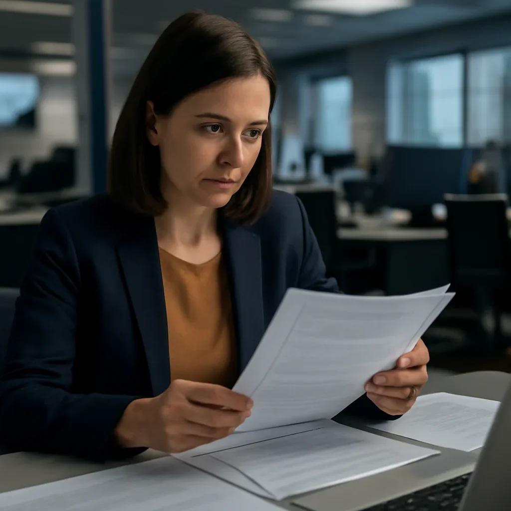 Reporter reviewing source material and timeline notes related to privacy policy