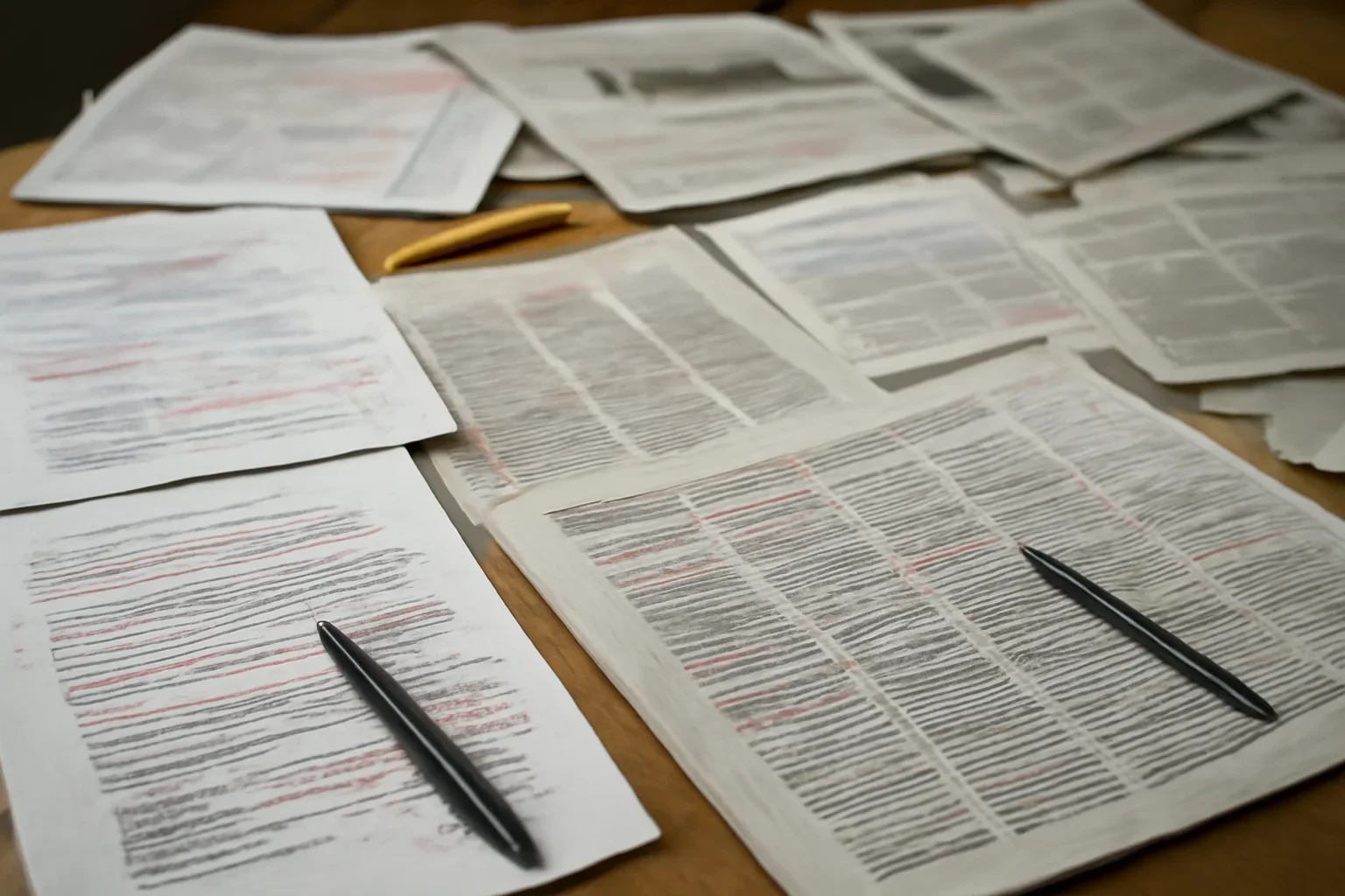 Editorial workspace with annotated documents and newspapers prepared for use cases for journalists, researchers, educators, and policy teams