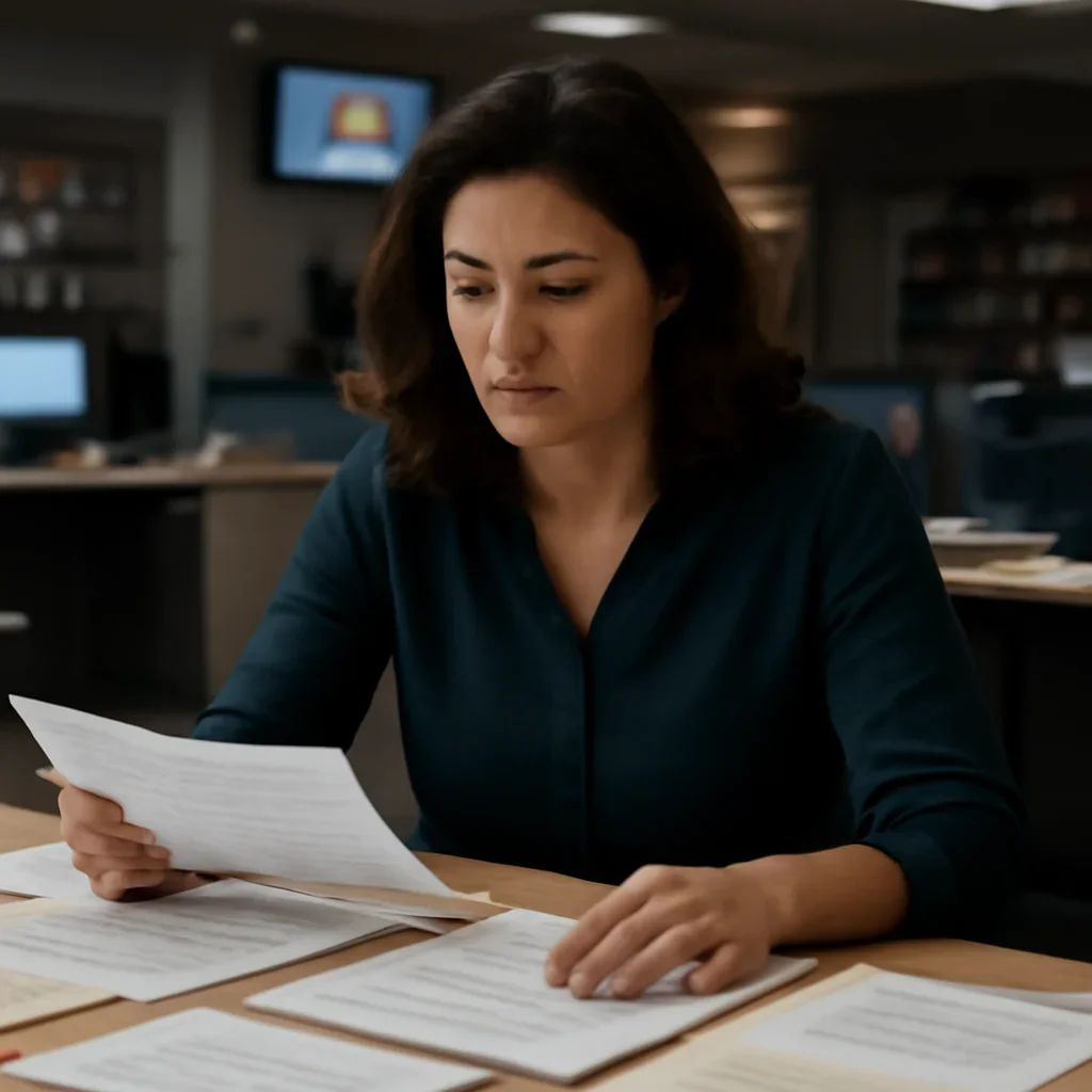 Reporter reviewing source material and timeline notes related to use cases for journalists, researchers, educators, and policy teams