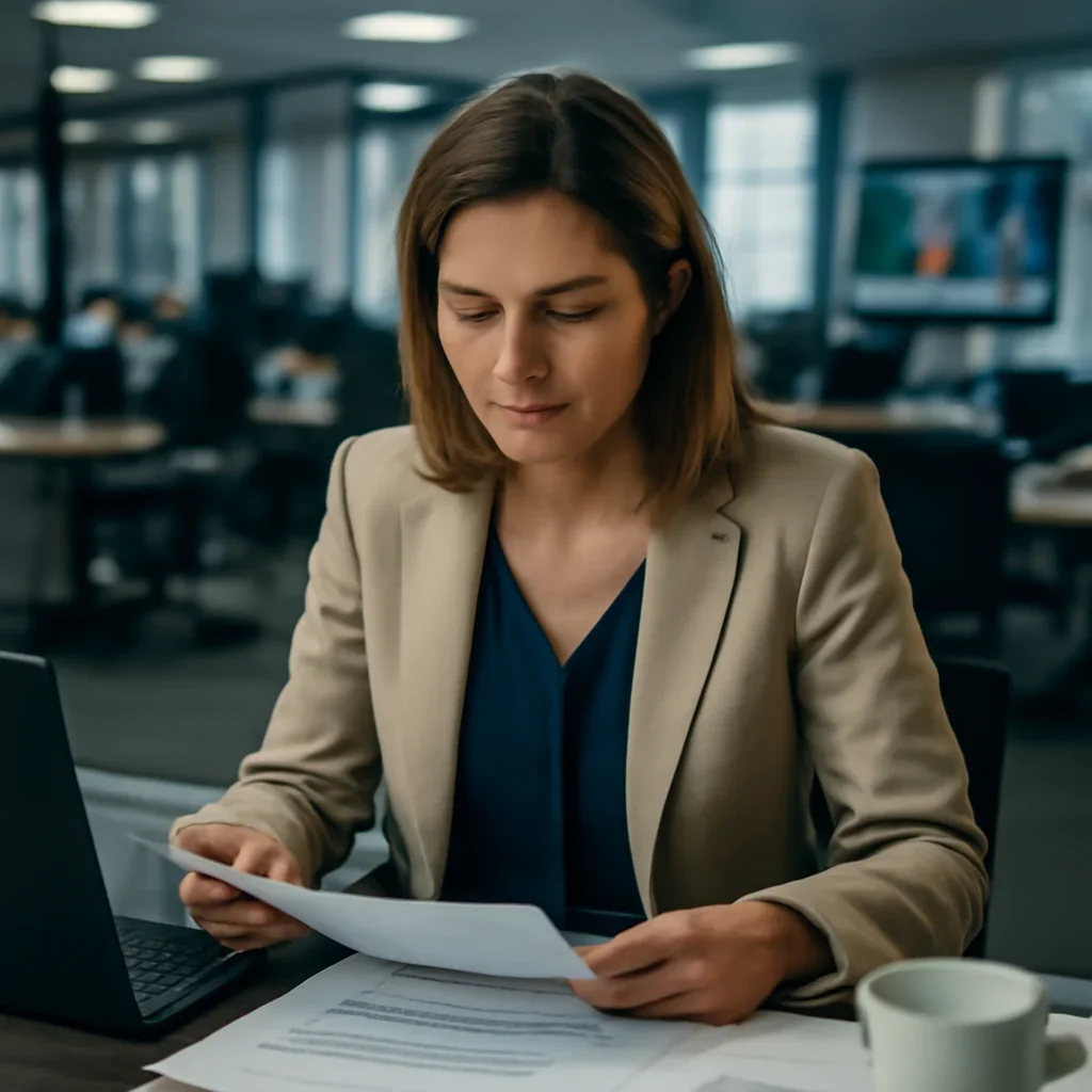 Reporter reviewing source material and timeline notes related to terms of use