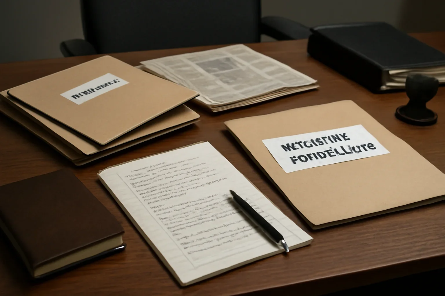 Reference desk with legal notes and evidence folders prepared for attacks on hospitals coverage